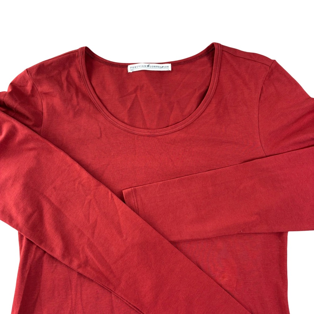 Peruvian‎ Connection Red Small Base Layer Tee Minimalist Scoop Neck Layering